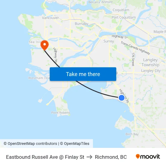 Eastbound Russell Ave @ Finlay St to Richmond, BC map