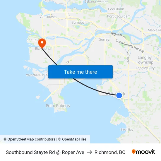 Southbound Stayte Rd @ Roper Ave to Richmond, BC map