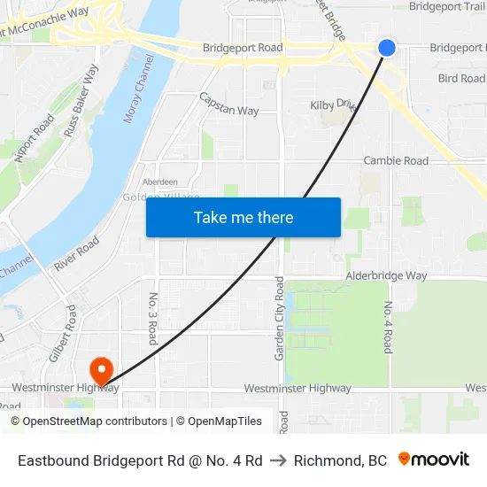Eastbound Bridgeport Rd @ No. 4 Rd to Richmond, BC map