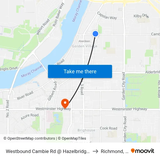 Westbound Cambie Rd @ Hazelbridge Way to Richmond, BC map
