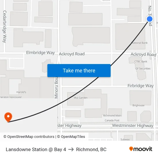 Lansdowne Station @ Bay 4 to Richmond, BC map