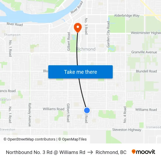 Northbound No. 3 Rd @ Williams Rd to Richmond, BC map