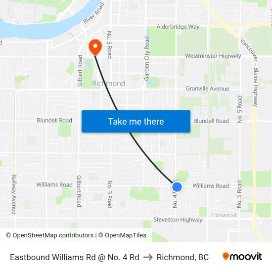Eastbound Williams Rd @ No. 4 Rd to Richmond, BC map