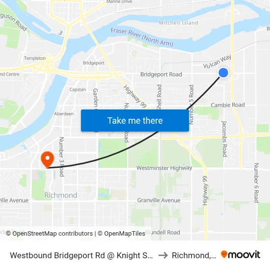 Westbound Bridgeport Rd @ Knight St Bridge to Richmond, BC map
