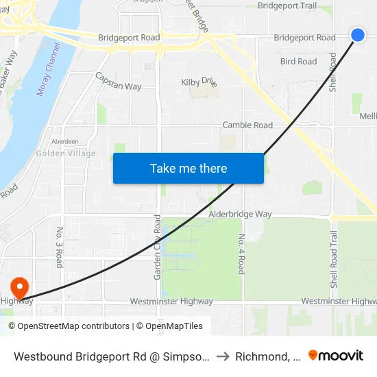 Westbound Bridgeport Rd @ Simpson Rd to Richmond, BC map