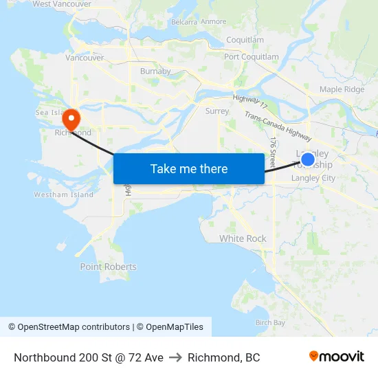 Northbound 200 St @ 72 Ave to Richmond, BC map