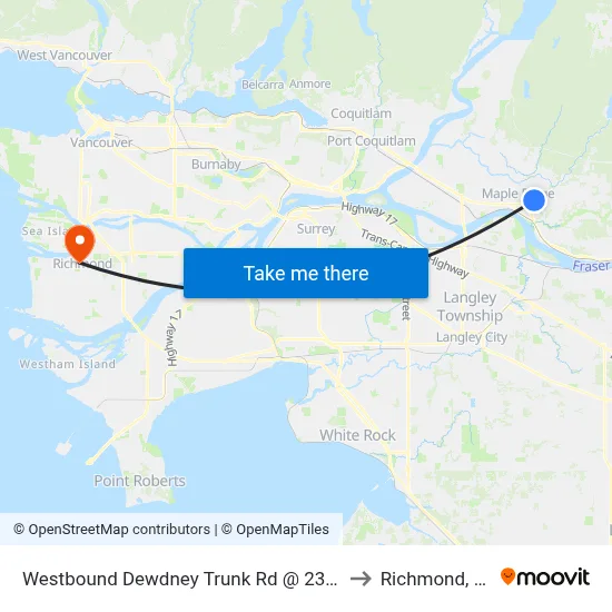 Westbound Dewdney Trunk Rd @ 232 St to Richmond, BC map