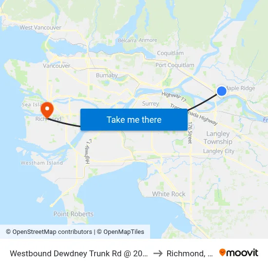 Westbound Dewdney Trunk Rd @ 207 St to Richmond, BC map