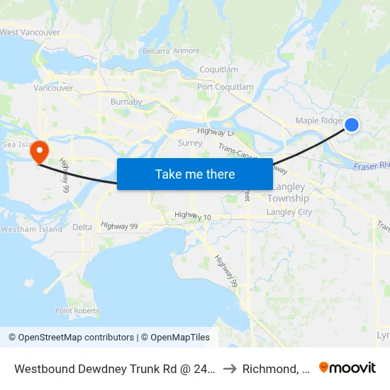 Westbound Dewdney Trunk Rd @ 248 St to Richmond, BC map