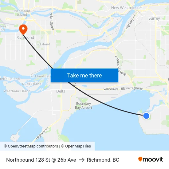 Northbound 128 St @ 26b Ave to Richmond, BC map