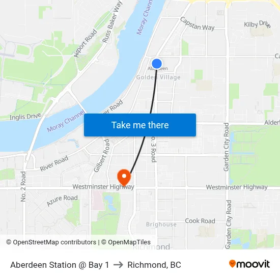 Aberdeen Station @ Bay 1 to Richmond, BC map
