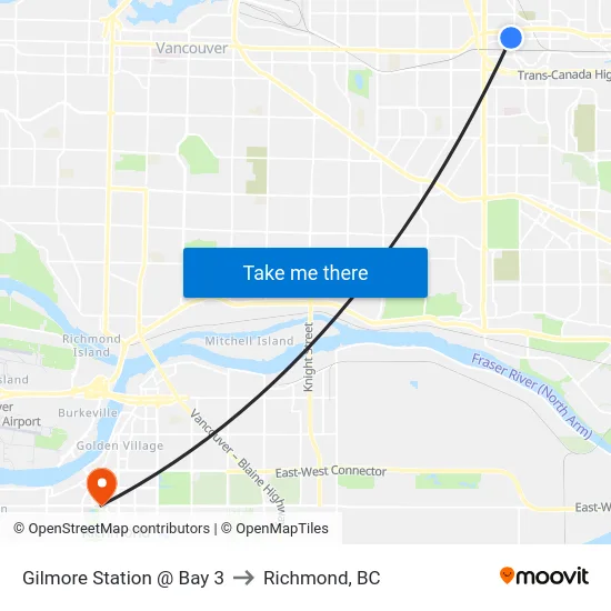 Gilmore Station @ Bay 3 to Richmond, BC map