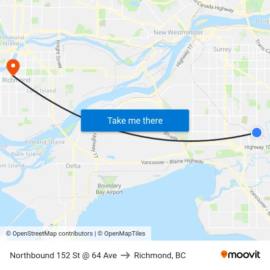 Northbound 152 St @ 64 Ave to Richmond, BC map