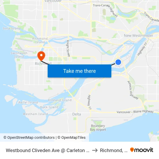 Westbound Cliveden Ave @ Carleton Court to Richmond, BC map