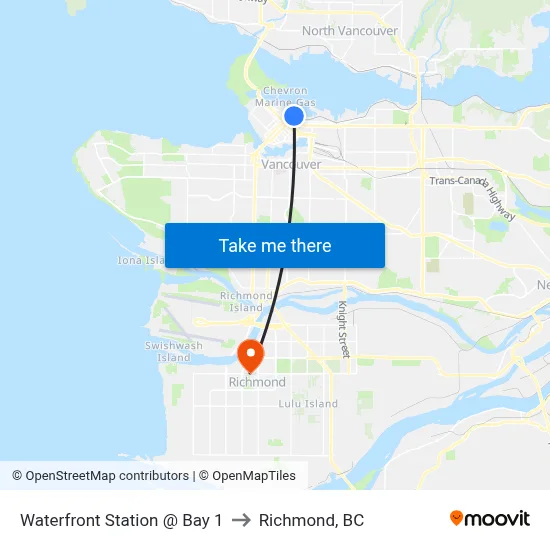 Waterfront Station @ Bay 1 to Richmond, BC map