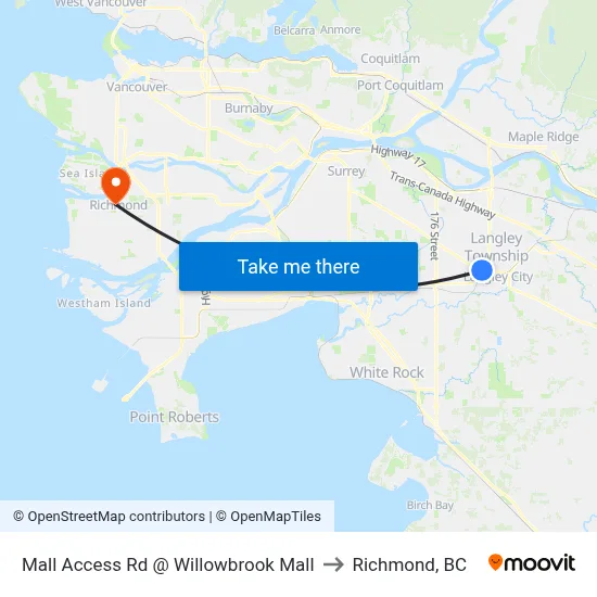 Mall Access Rd @ Willowbrook Mall to Richmond, BC map