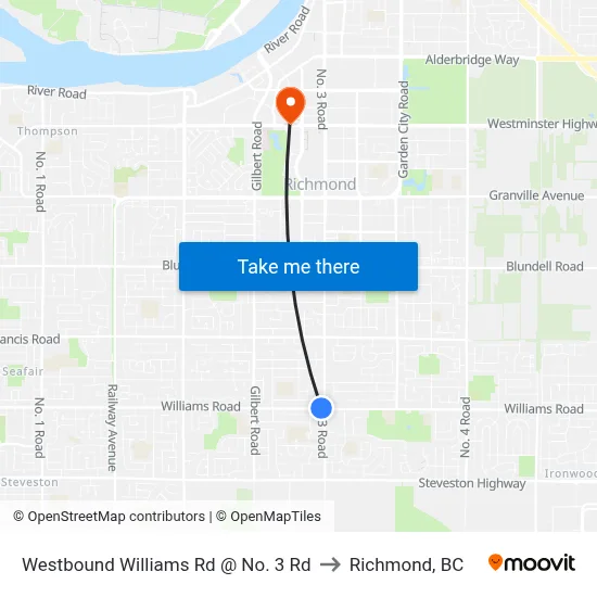Westbound Williams Rd @ No. 3 Rd to Richmond, BC map
