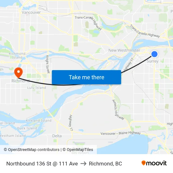 Northbound 136 St @ 111 Ave to Richmond, BC map