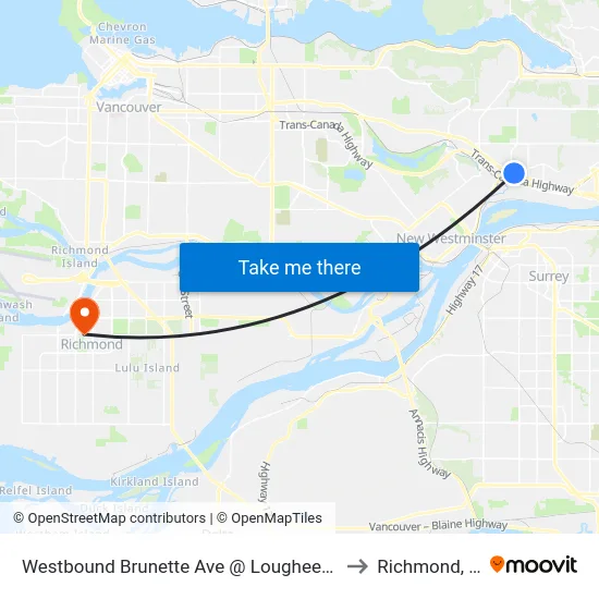Westbound Brunette Ave @ Lougheed Hwy to Richmond, BC map