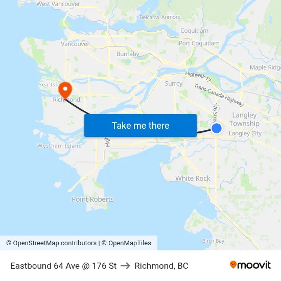 Eastbound 64 Ave @ 176 St to Richmond, BC map