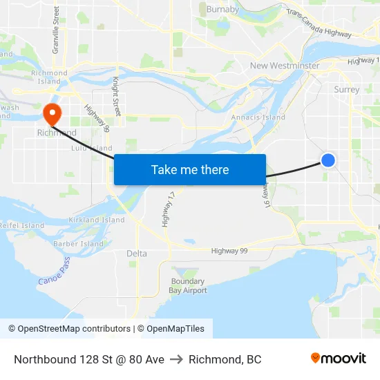 Northbound 128 St @ 80 Ave to Richmond, BC map