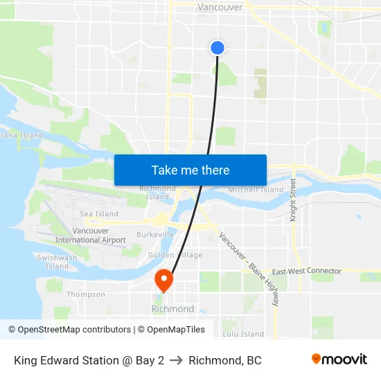 King Edward Station @ Bay 2 to Richmond, BC map