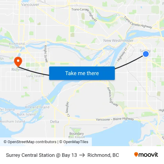 Surrey Central Station @ Bay 13 to Richmond, BC map