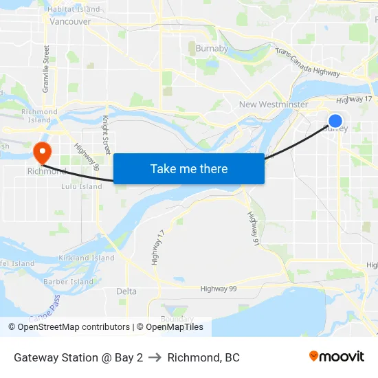 Gateway Station @ Bay 2 to Richmond, BC map