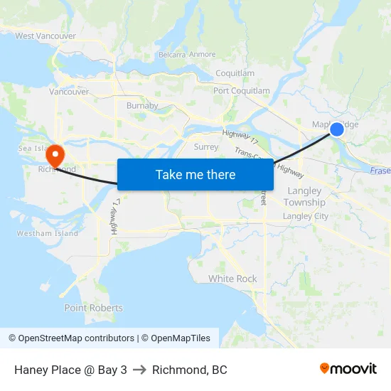 Haney Place @ Bay 3 to Richmond, BC map