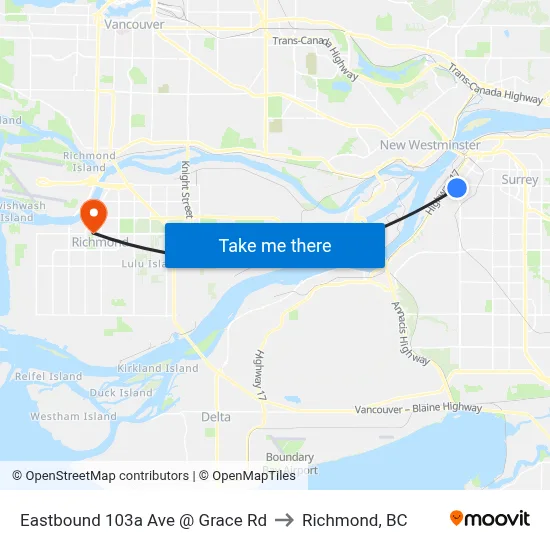 Eastbound 103a Ave @ Grace Rd to Richmond, BC map