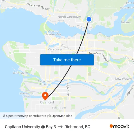 Capilano University @ Bay 3 to Richmond, BC map