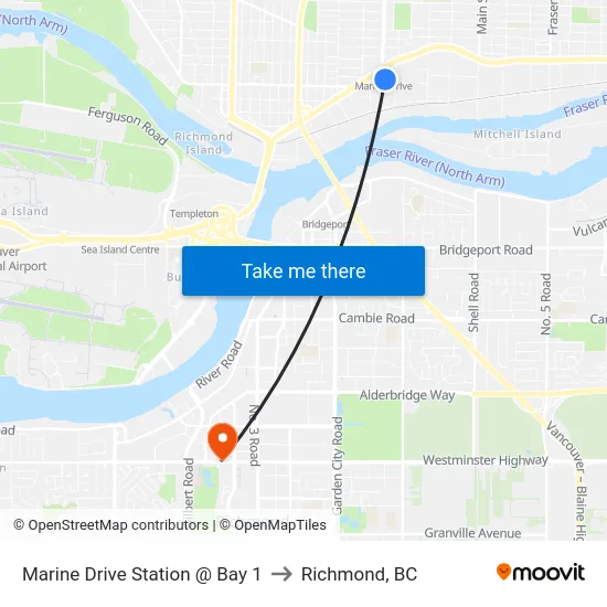 Marine Drive Station @ Bay 1 to Richmond, BC map