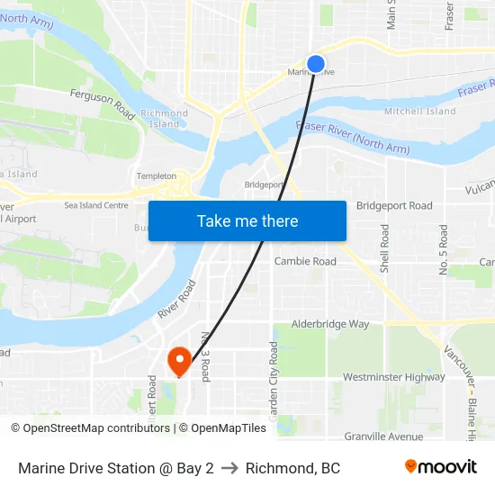 Marine Drive Station @ Bay 2 to Richmond, BC map