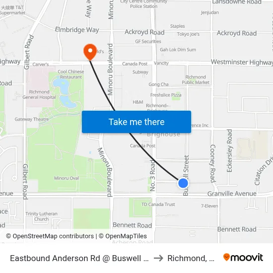 Eastbound Anderson Rd @ Buswell St to Richmond, BC map