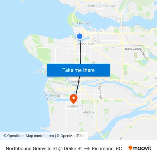 Northbound Granville St @ Drake St to Richmond, BC map