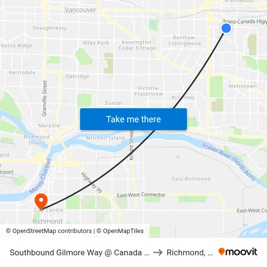 Southbound Gilmore Way @ Canada Way to Richmond, BC map