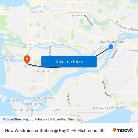 New Westminster Station @ Bay 2 to Richmond, BC map