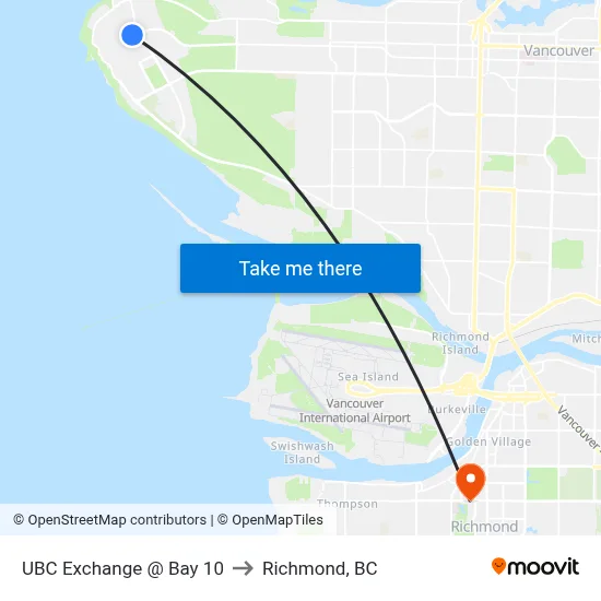 UBC Exchange @ Bay 10 to Richmond, BC map
