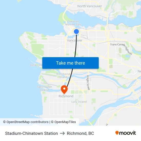 Stadium-Chinatown Station to Richmond, BC map