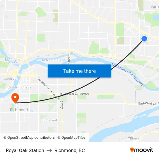 Royal Oak Station to Richmond, BC map