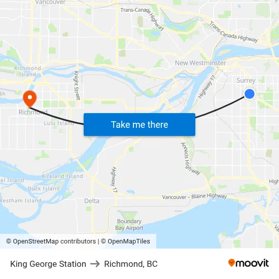 King George Station to Richmond, BC map