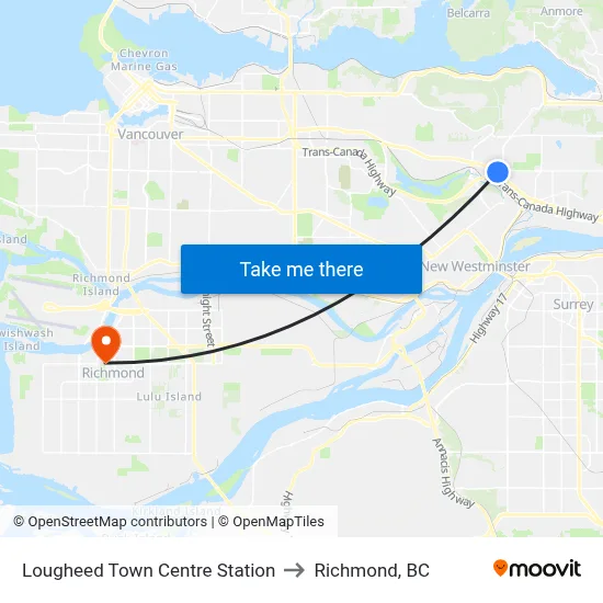 Lougheed Town Centre Station to Richmond, BC map