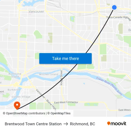 Brentwood Town Centre Station to Richmond, BC map