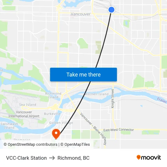 VCC-Clark Station to Richmond, BC map
