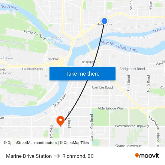 Marine Drive Station to Richmond, BC map