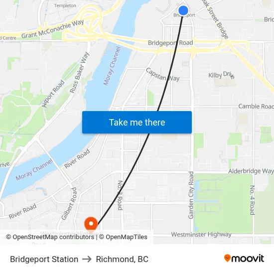 Bridgeport Station to Richmond, BC map