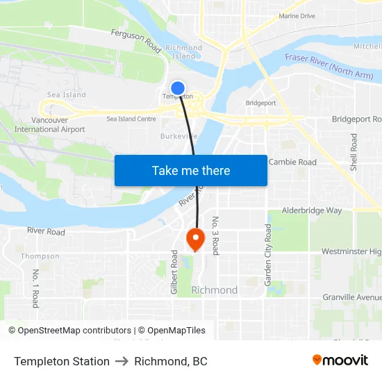 Templeton Station to Richmond, BC map