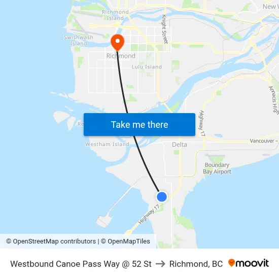 Westbound Canoe Pass Way @ 52 St to Richmond, BC map