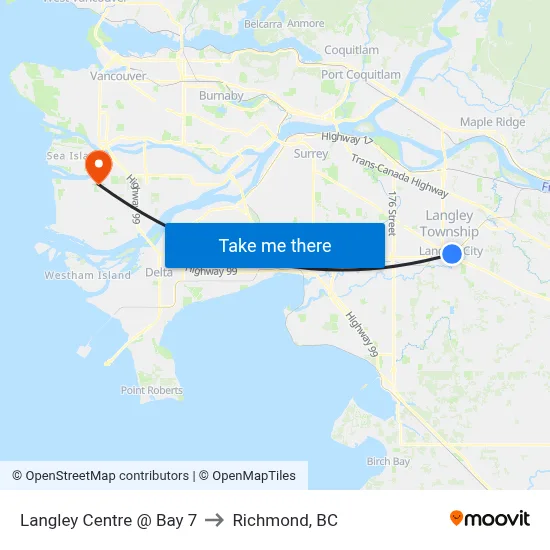 Langley Centre @ Bay 7 to Richmond, BC map