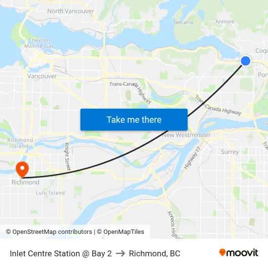 Inlet Centre Station @ Bay 2 to Richmond, BC map